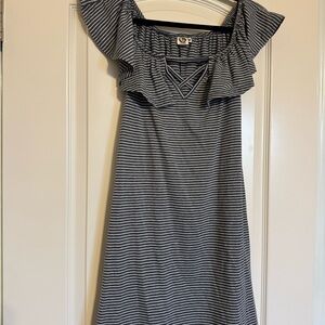 Lagaci Navy Striped Mini Dress with Ruffle Sleeves